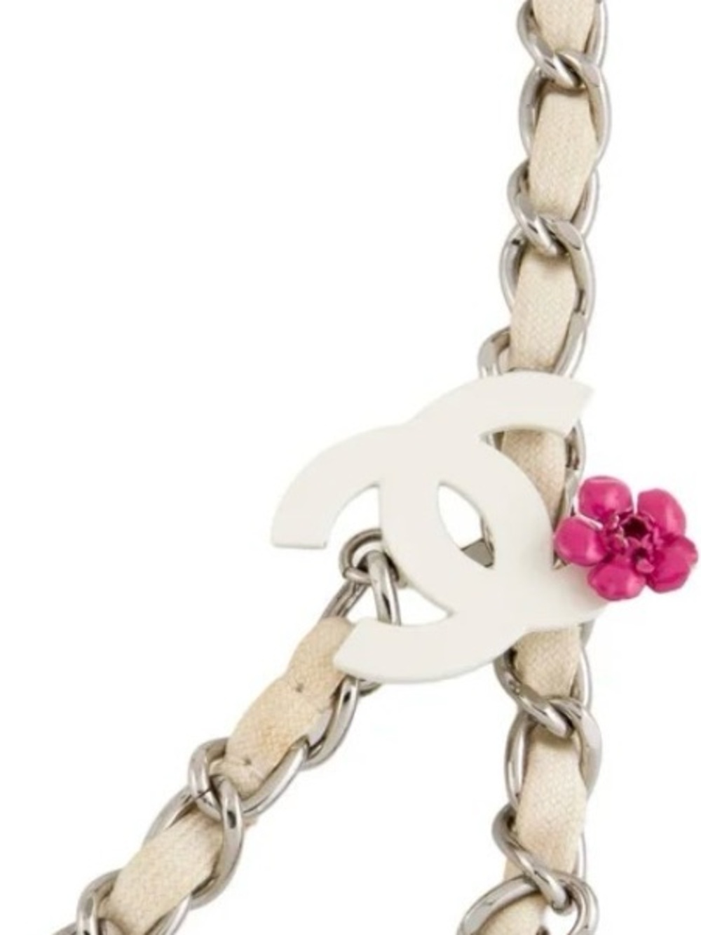 Chanel Chain Link CC Belt Pink Camellia Silver Tone 2004 Vintage - Picture 4 of 6